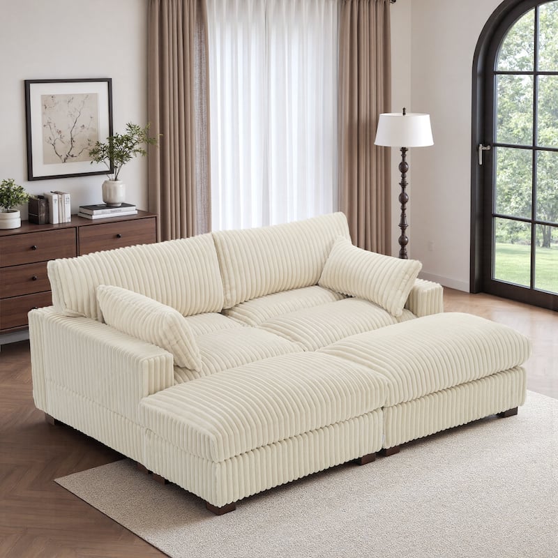 Oversized U-shaped Plush Modular Sectional Sofa Set - 4-piece/White