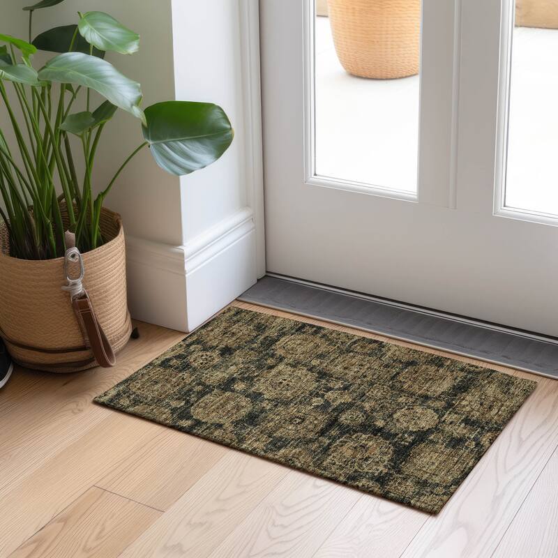 Machine Washable Indoor/ Outdoor Chantille Vintage Persian Rug - Charcoal - 1'8" x 2'6"