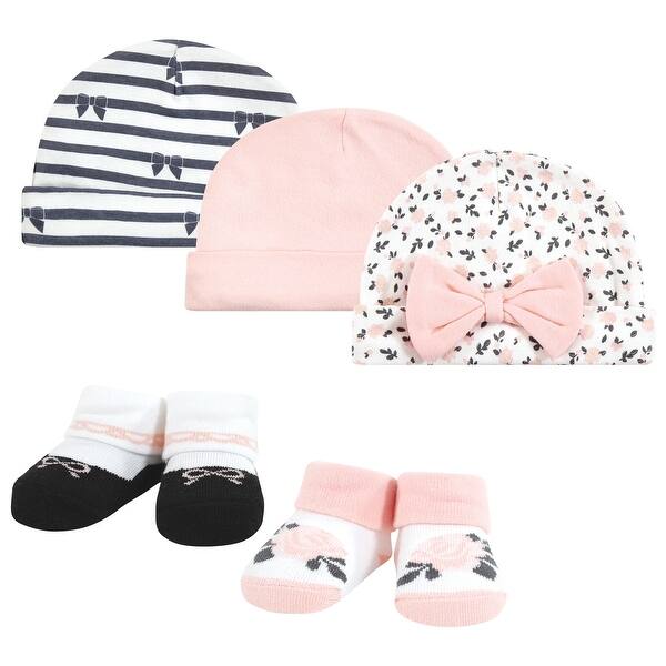 slide 1 of 1, Hudson Baby Infant Girl Cap and Socks Set, Berry Floral, 0-9 Months - Berry Floral Berry Floral - 0-9 Months