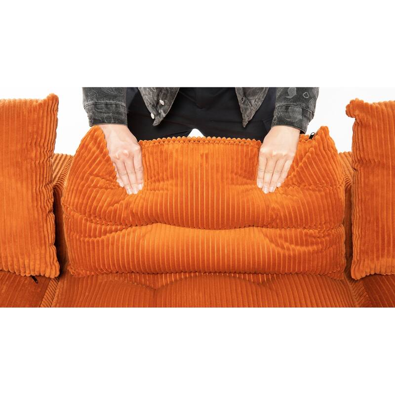 101.18" Corduroy Modular Sectional Sofa with Ottoman, No Assembly Required