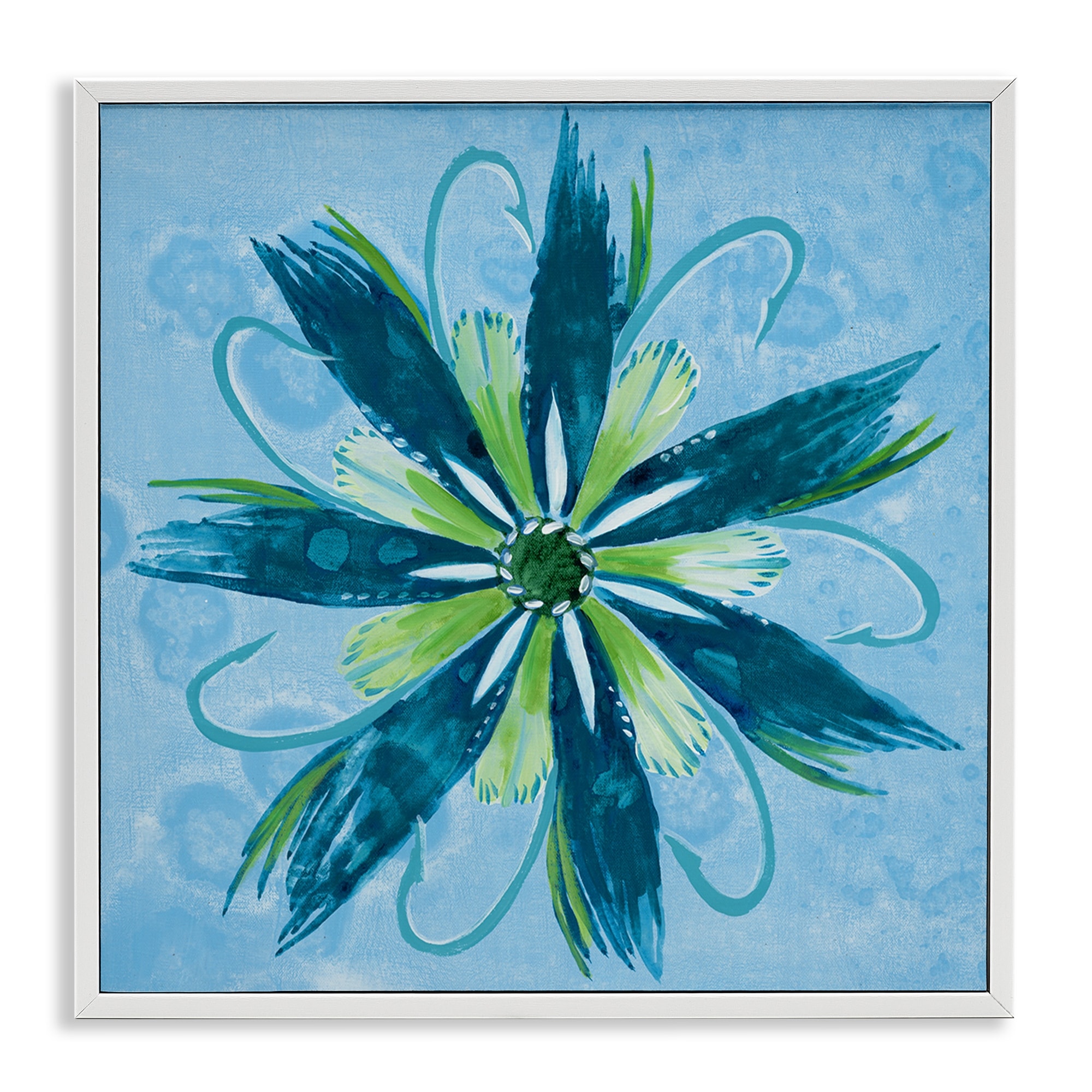 Stupell Blue & Green Abstract Flower Framed Giclee Art Design By Liz Jardine