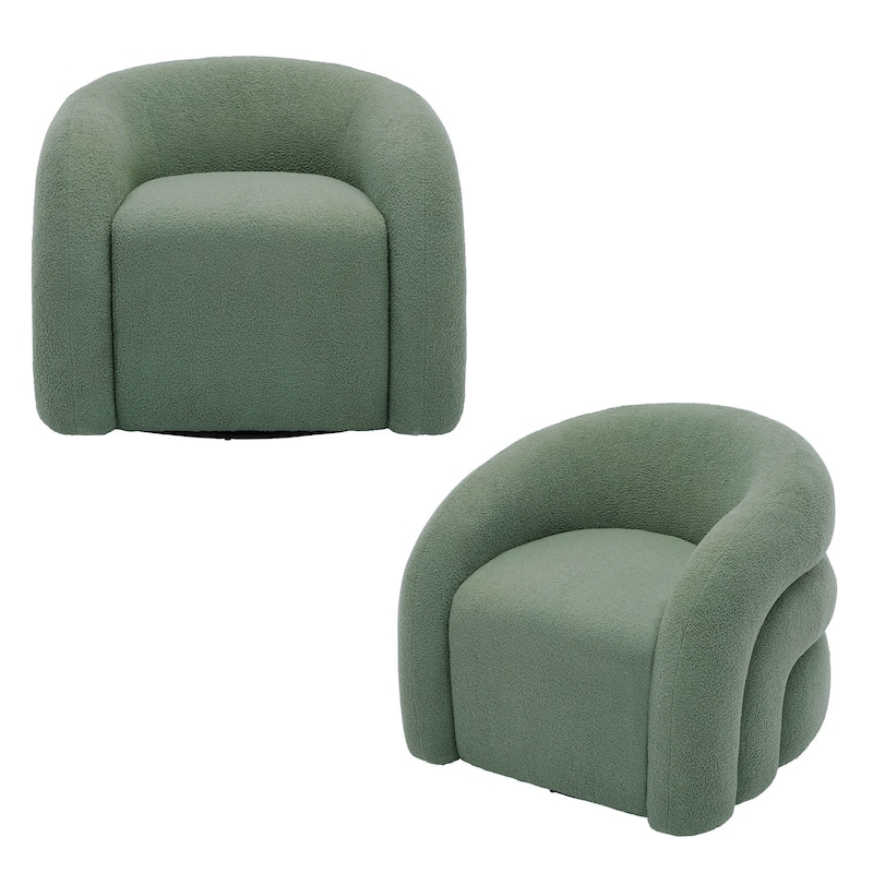 Boucle Swivel Accent Chair Round Barrel Armchair Set of 2