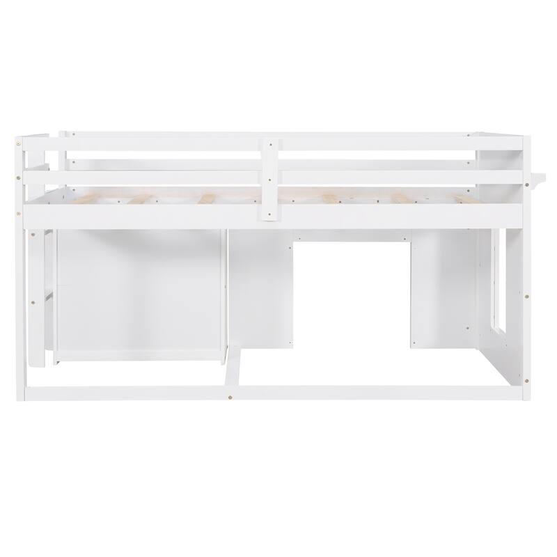 Compact Twin Loft Bed with Cabinet, Shelf, and Storage Drawers in White, Gray, or Espresso