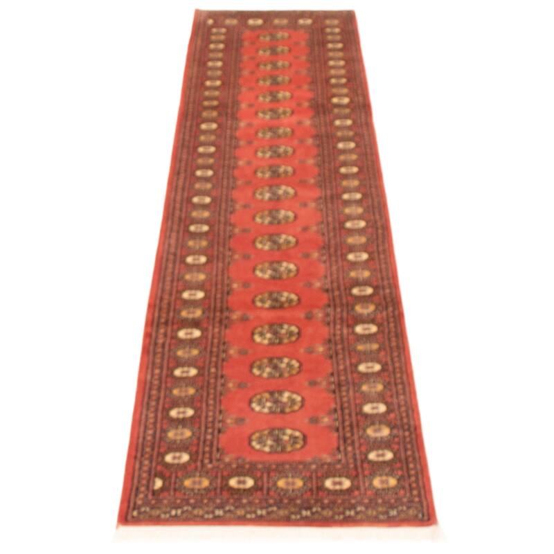 ECARPETGALLERY Hand-knotted Peshawar Bokhara Coral Wool Rug - 2'6 x 10'1