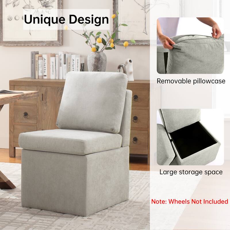 Upholstered Dining Chair with Under Seat Storage- Armless