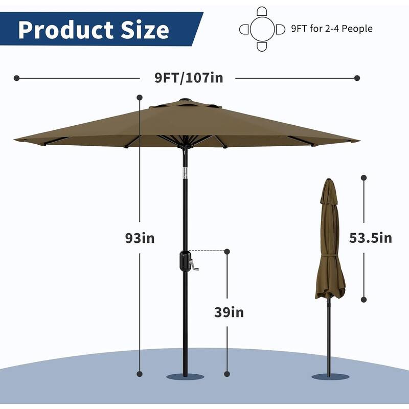 Coromose 9FT Outdoor Patio Umbrella, 8 Sturdy Ribs, for Garden, Poolside, Deck