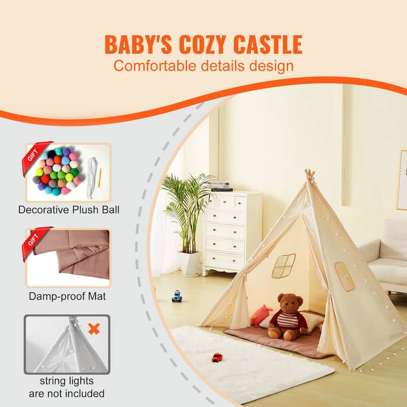 Kids Play Tent with Mat and Lamp Indoor Outdoor Tent for Toddlers - 46.5 x 46.5 x 56.3 in