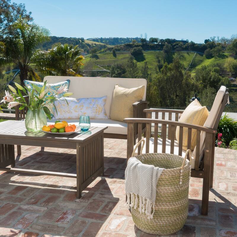 4-Piece Outdoor Chat Set with Water Resistant Cushion and Wood Frame
