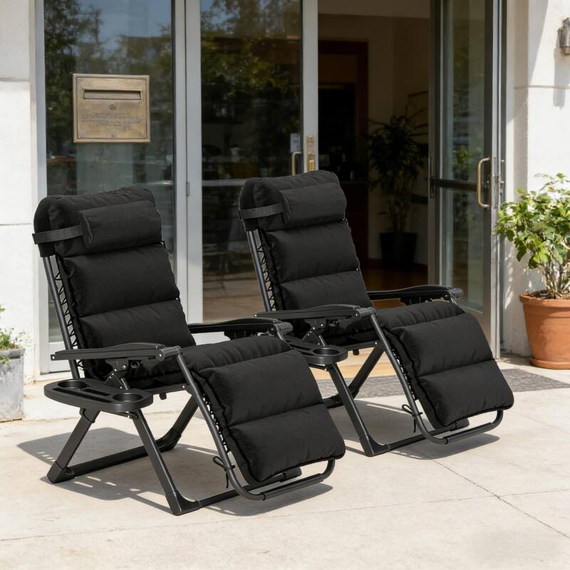 GDFStudio Outdoor Peregrine Steel Frame Folding Lounge Set with Cushioned Comfort