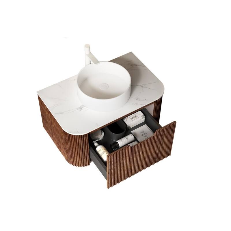 GDFStudio - Dina Modern 30" Floating Bathroom Vanity with Striped Curved Drawer & White Round Ceramic Basin, WITHOUT Faucet