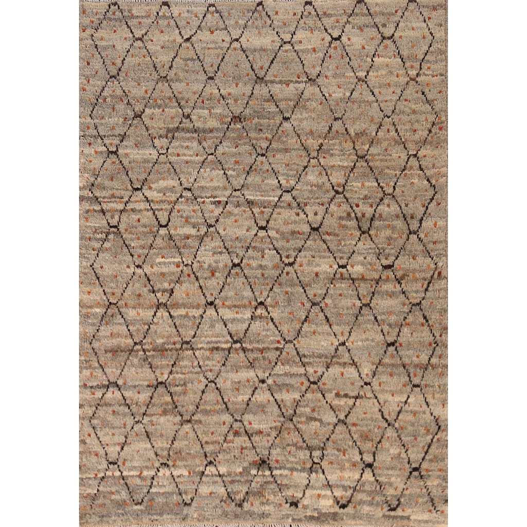 All-Over Trellis Moroccan Oriental Rug Handmade Wool Carpet - 4'3" x 5'8"