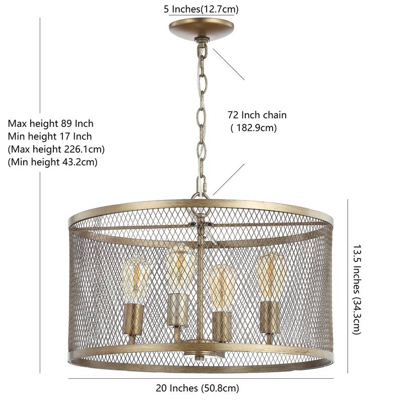 Nile 4-Light 20" Iron Adjustable Industrial Mesh LED Pendant, Gold by JONATHAN Y
