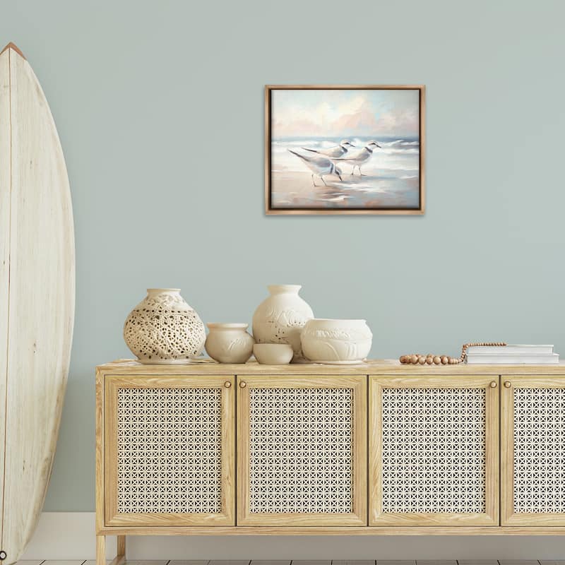 Stupell Sandpipers Under Warm Beach Sun Framed Floater Canvas Wall Art Design By Ramona Murdock