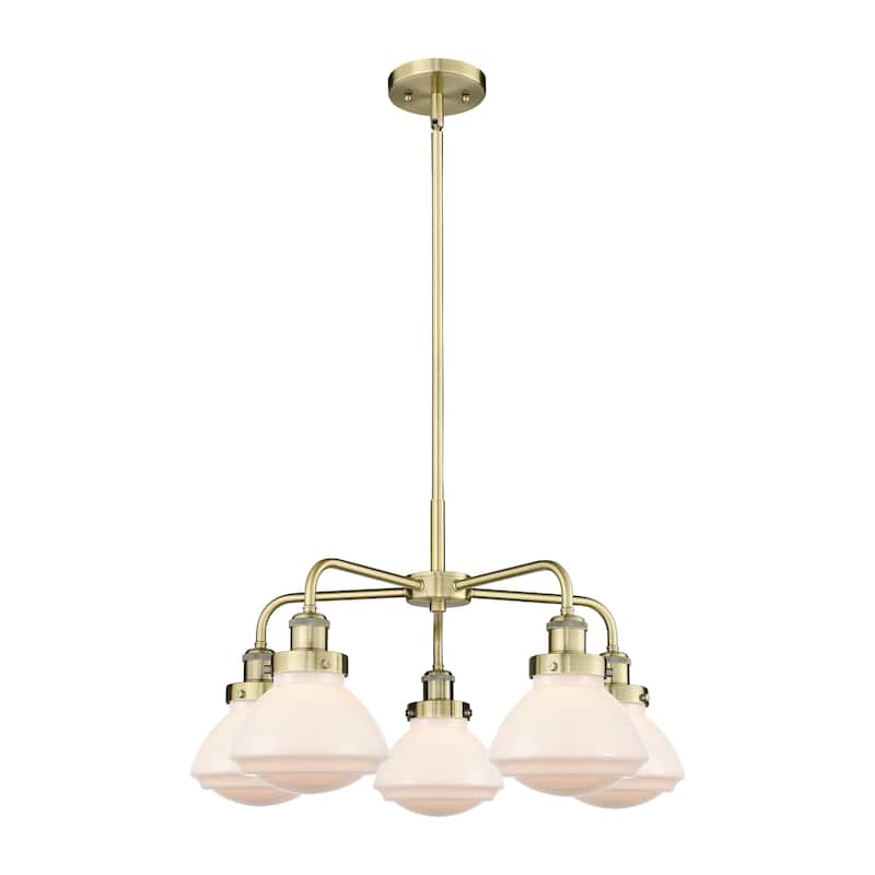 Innovations Lighting Olean - 5 Light 25" Stem Hung Chandelier - Antique Brass/Matte White