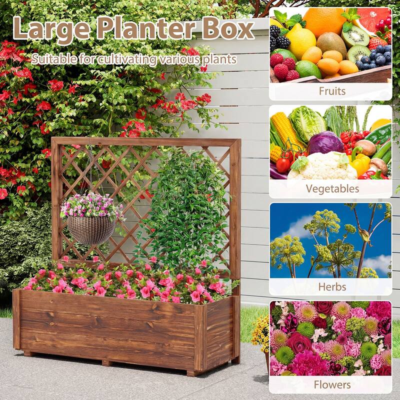 Costway 1/2 PCS 40" Wooden Raised Garden Bed with Lattice Trellis for