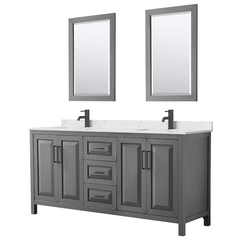 Wyndham Collection WCV252572D-QTZ-UNSM24 Daria 72" Free Standing - Dark Gray / Giotto Quartz Top / Matte Black