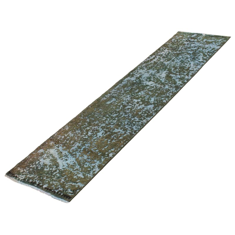 ECARPETGALLERY Hand-knotted Color Transition Green, Teal Wool Rug - 2'4 x 10'4