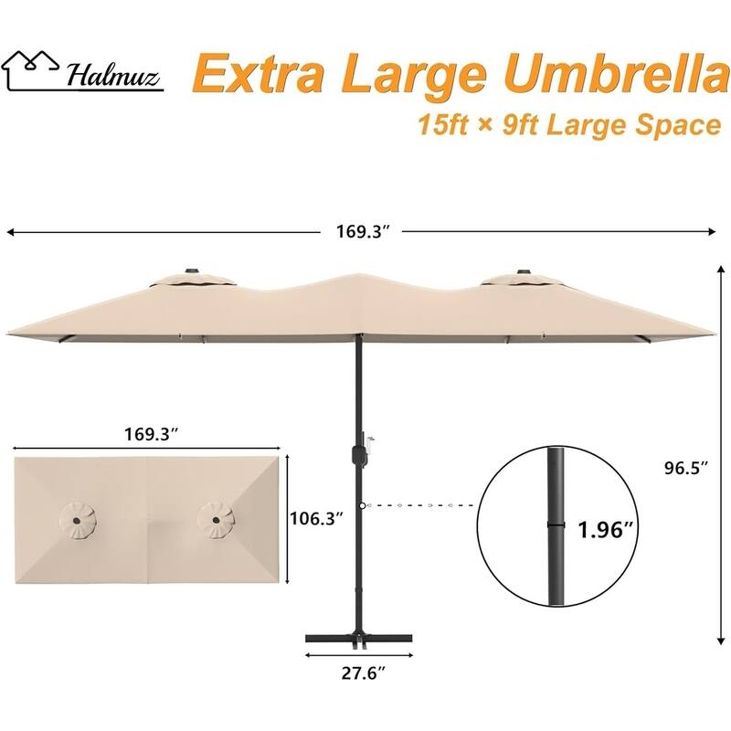 Kullavik 15ft Heavy-Duty Outdoor Center Pole Patio Umbrella