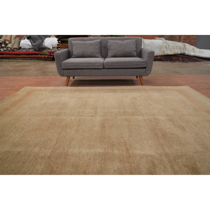 Hand Knotted Oriental 100% Wool Carpet Modern Solid Brown Gabbeh Area Rug - 9' 7'' X 8' 1''