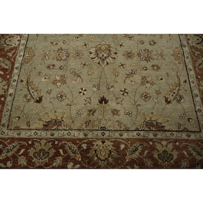 Hand Knotted Oriental 100% Wool Carpet Transitional Floral Green Oushak Area Rug - 8' 0'' X 5' 1''