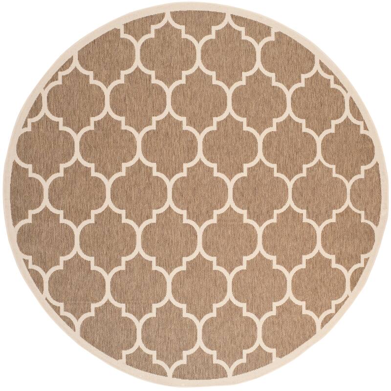 SAFAVIEH Courtyard Sibel Indoor /Outdoor Waterproof Patio Backyard Rug - 7'10" Round - Brown/Bone
