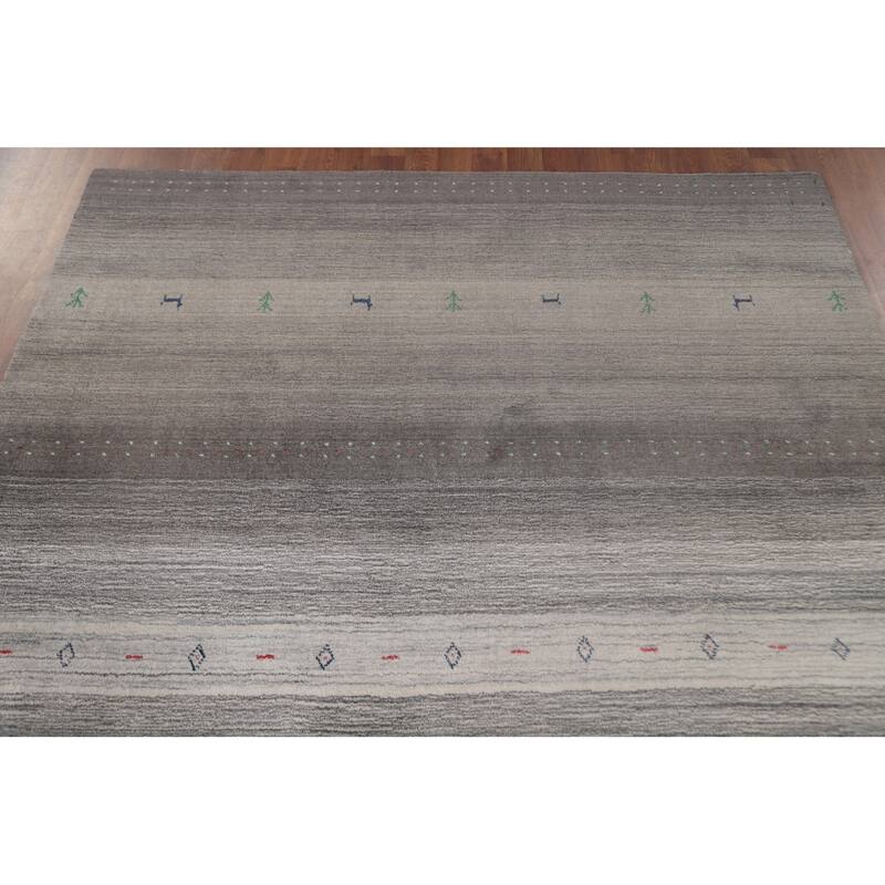 Striped Gabbeh Indian Area Rug Handmade Grey Tribal Wool Carpet - 5'6"x 7'6"