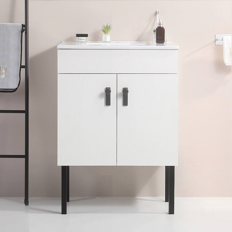 24 in. W x 19 in. D x 23 in. H Bathroom Vanity with White Ceramic Basin,Two Soft Close Cabinet Doors,Excluding faucets
