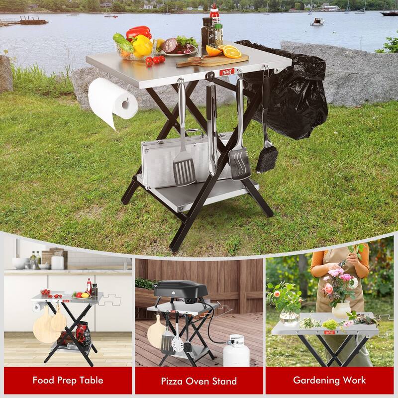 Feasto 24"x 30" Foldable Pizza Oven Stand and Food Prep Table