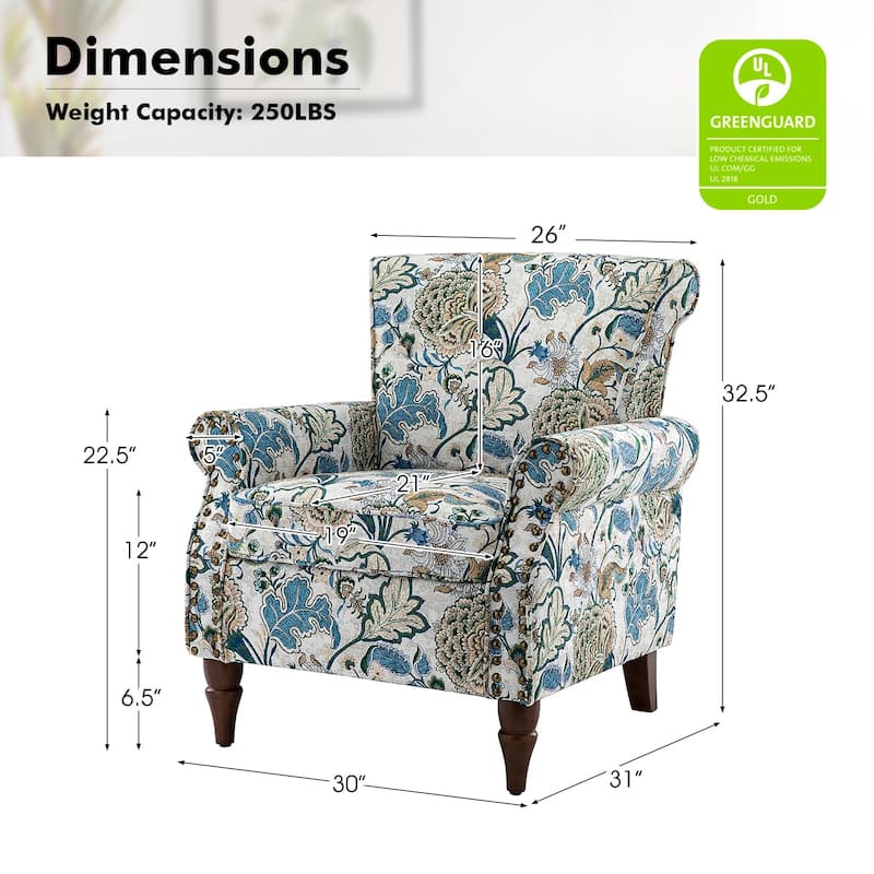 Nyctelius Traditional Polyester Accent Chair with Rolled Arms and Nailhead Trim by HULALA HOME