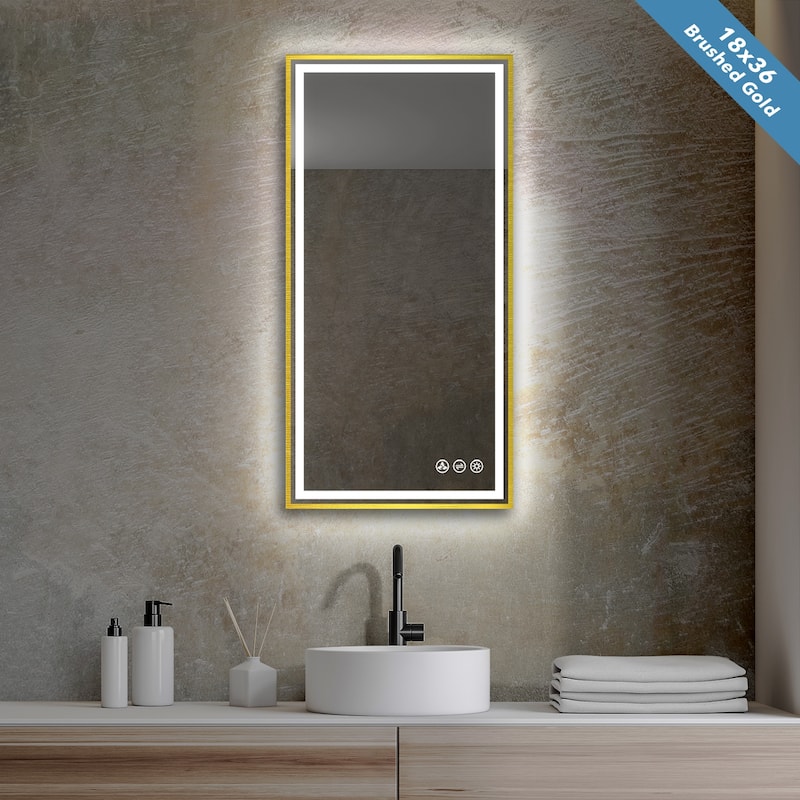 Fogless Color and Brightness Adjustable LED Mirror - 18x36 - Brushed Gold