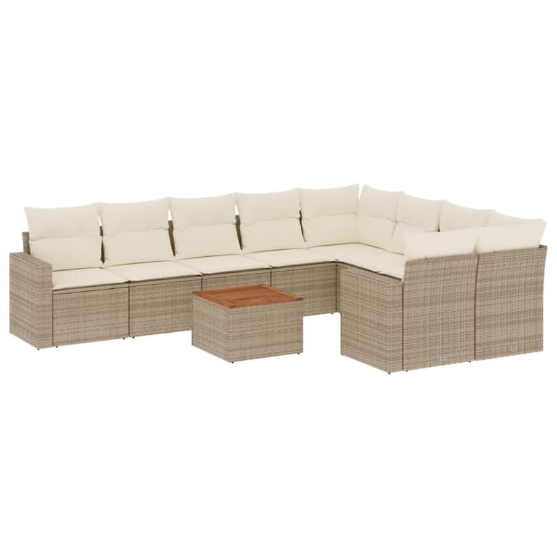 vidaXL Patio Sofa Set with Cushions Outdoor Furniture 10 Piece Poly Rattan - 21.7 x 21.7 x 14.6