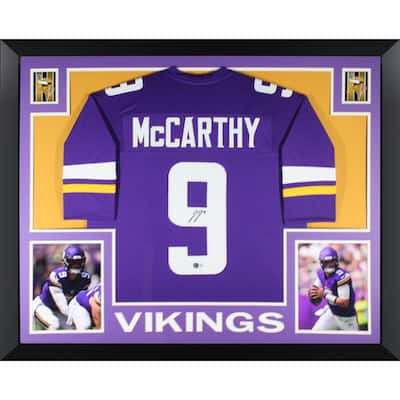 J.J. McCarthy Autographed Custom Pro Style Purple Signed Football Framed Jersey Beckett COA JJ - 8' x 11'