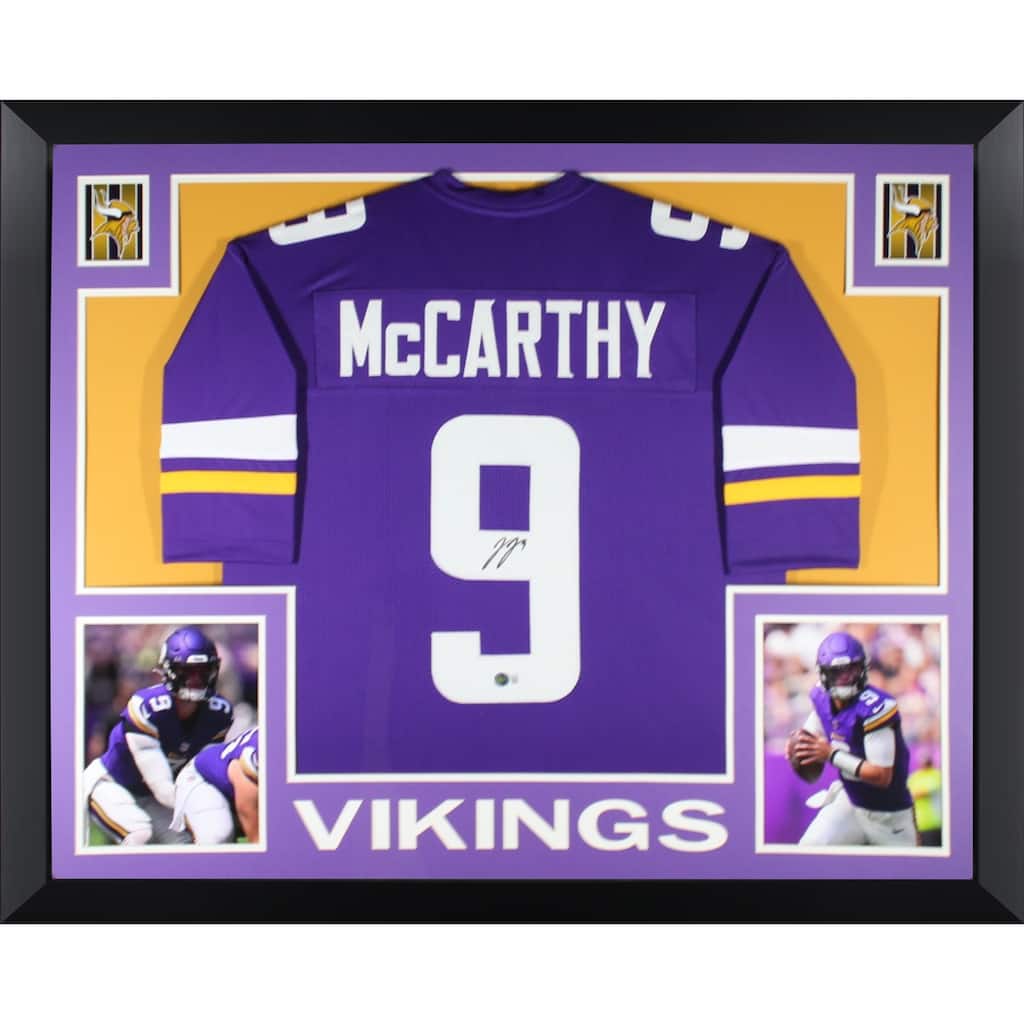 J.J. McCarthy Autographed Custom Pro Style Purple Signed Football Framed Jersey Beckett COA JJ - 8' x 11'