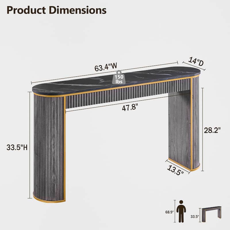 Modern 63" Fluted Console Table, Long Narrow Entryway & Sofa Tables