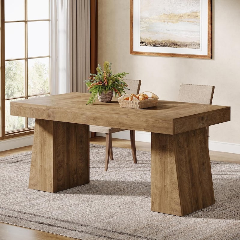 55 Inches Dining Table for 4-6, Rectangular Dining Room Table with Sturdy Legs - Light Brown