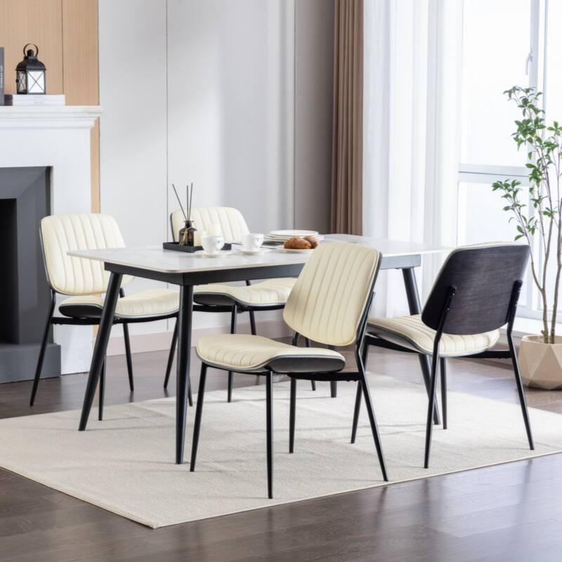 Dining Chairs Set of 2 Mid Century Modern Retro Faux Leather Chair with Walnut Bentwood Back