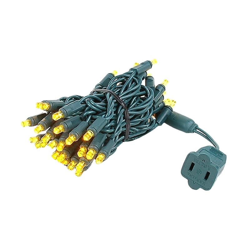 50 Light LED Christmas Mini Light Set, Patio Lights, Warm White, Green Wire, 11’
