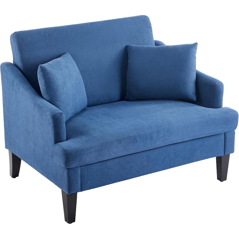 Bezseller Modern Oversized Accent Chair, 33.5'' Wide Seat Upholstered Armchair with Wood Legs and 2 Pillows - 1 Pack - Navy