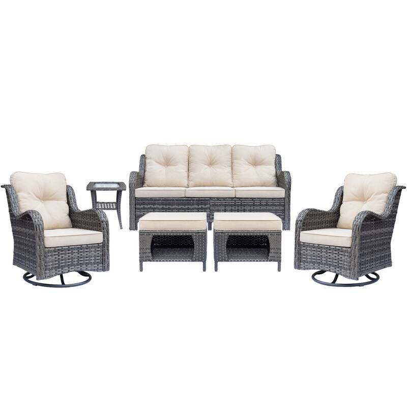 Gray Wicker Outdoor Patio Conversation Seating Sets with Swivel Chairs