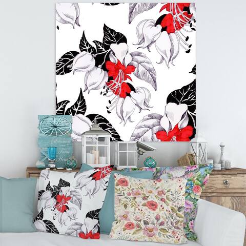 Designart "Red And White Flowers With Black Leaves I" Modern Canvas Wall Art Print