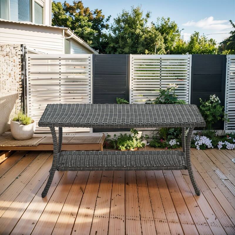 Patio PE Rattan Coffee Table with Storage - Grey