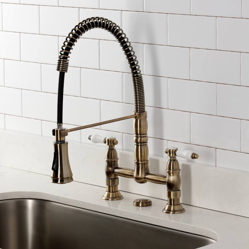 Kingston Brass Essex Double-Handle Wall-Mount Pre-Rinse Bridge Kitchen Faucet