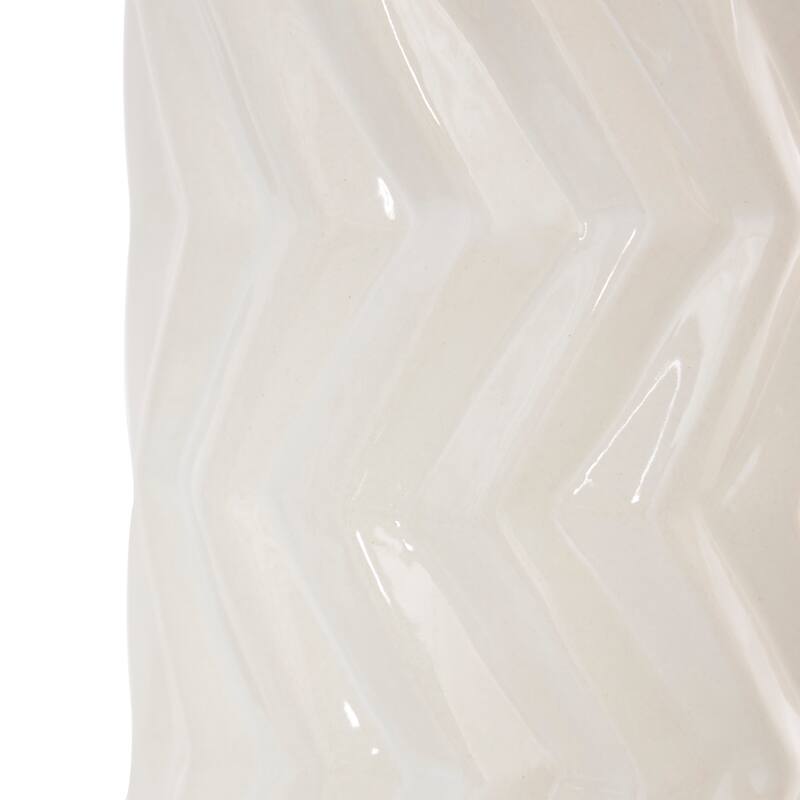White Ceramic Dimensional Chevron Textured Decorative Vase with Varying Shapes (Set of 3)