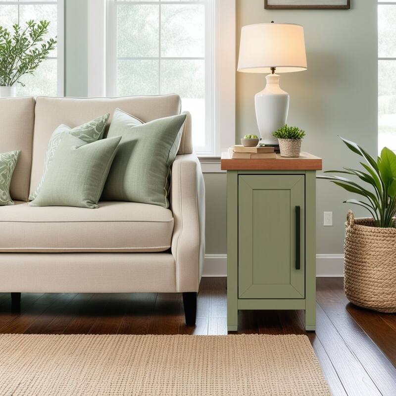 Bridgevine Home Modern Farmhouse 14 inch Chairside Table, No Assembly Required, Two-Tone Finish - Sage Green and Fruitwood - Wood