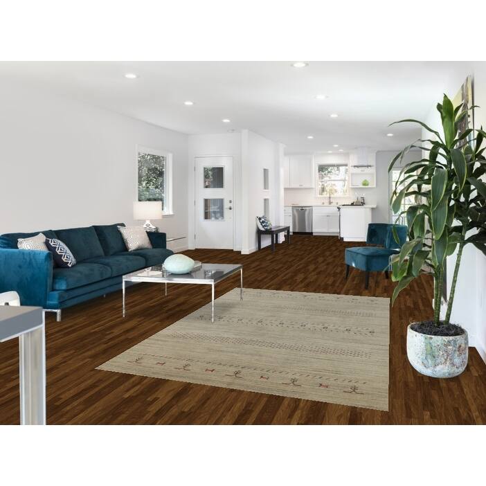 Hand Knotted Oriental 100% Wool Carpet Tribal Animal Pictorial Beige & Ivories Gabbeh Area Rug - 7' 9'' X 5' 1''