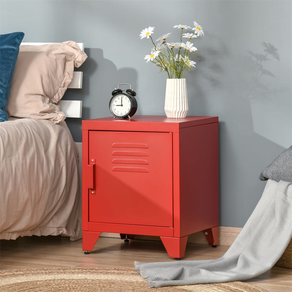 Industrial End Table,Side Table w/ Locker-Style Door,Adjustable Shelf