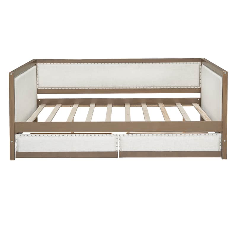 Upholstered Daybed with Trundle and Nailhead Decoration