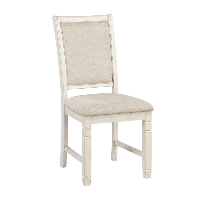 Anji 24 Inch Side Dining Chairs Set of 2, Curved Back, Beige Polyester Cushioned Seat
