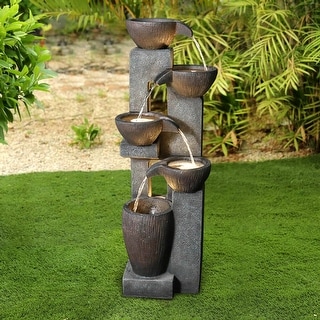 39 Inches 5-Tier Outdoor Water Fountain Resin Floor-Standing Fountain