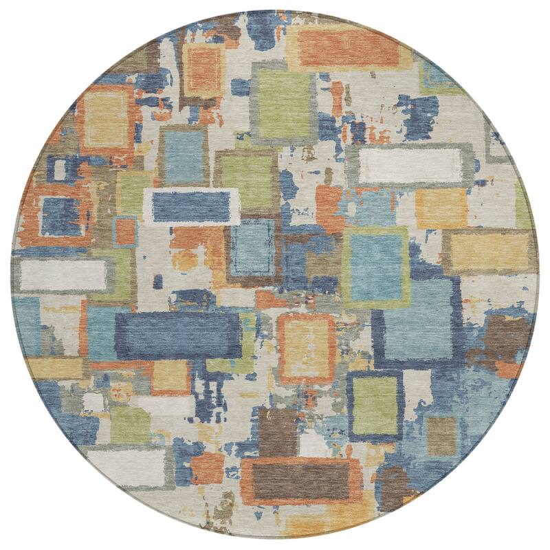 Machine Washable Indoor/ Outdoor Contemporary Geo Chantille Rug